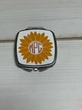 Sunflower personalized with a monogram compact mirror