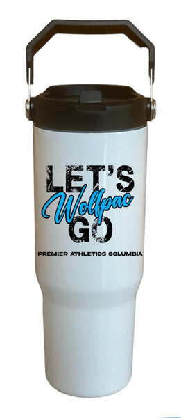 Let’s Go Wolf PAC design 30 oz. White Flip Top Tumbler with handle