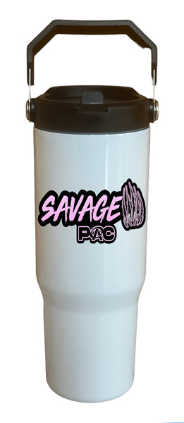 Savage PAC 2023-24 30oz. White Flip Top Tumbler with handle