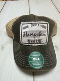 Home Sweet Home Hampshire with Tn state outline frayed patch on a charcoal legacy hat