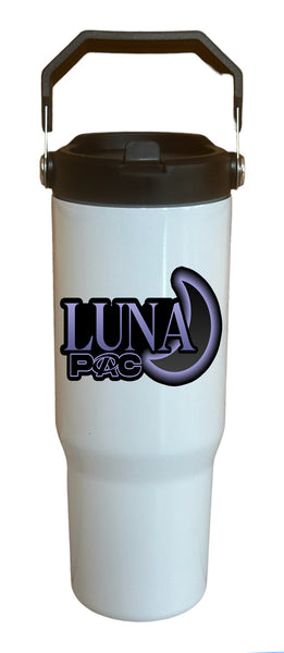 Luna PAC 2023-24 30 oz. White Flip Top Tumbler with handle