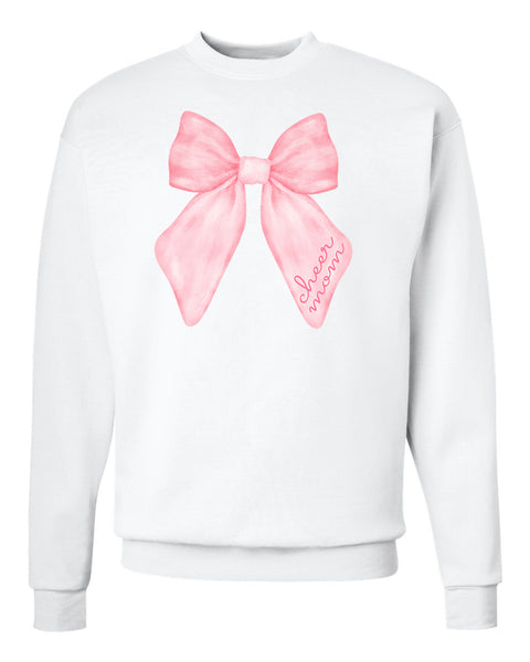 Pink Bow Cheer Mom White Crewneck Sweatshirt
