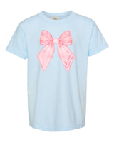 Pink Bow Cheer Mom Comfort Colors Chambray Color T-Shirt