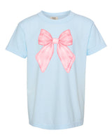 Pink Bow Coach Comfort Colors Chambray Color T-Shirt