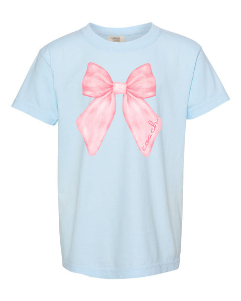 Pink Bow Coach Comfort Colors Chambray Color T-Shirt