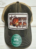 For the love of the game basketball frayed patch on a charcoal legacy hat