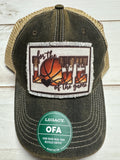 For the love of the game basketball frayed patch on a charcoal legacy hat