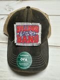 Bulldog band design on a frayed patch on a charcoal legacy hat