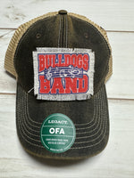 Bulldog band design on a frayed patch on a charcoal legacy hat