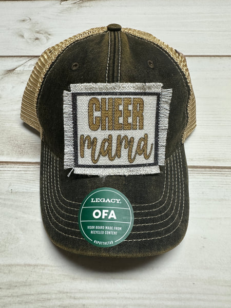 Cheer Mama frayed patch on a charcoal legacy hat