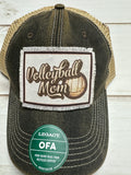 Volleyball Mom frayed patch on a charcoal legacy hat