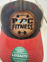 PAC Fitness round patch on a red and denim legacy hat