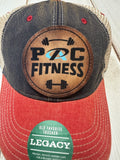 PAC Fitness round patch on a red and denim legacy hat