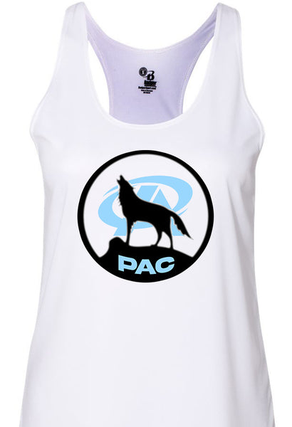Wolf Howling at the moon  PAC Round logo racer back tank top