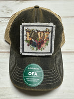 Love football with flowers frayed  patch on a charcoal legacy hat