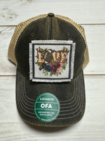 Love football with flowers frayed  patch on a charcoal legacy hat