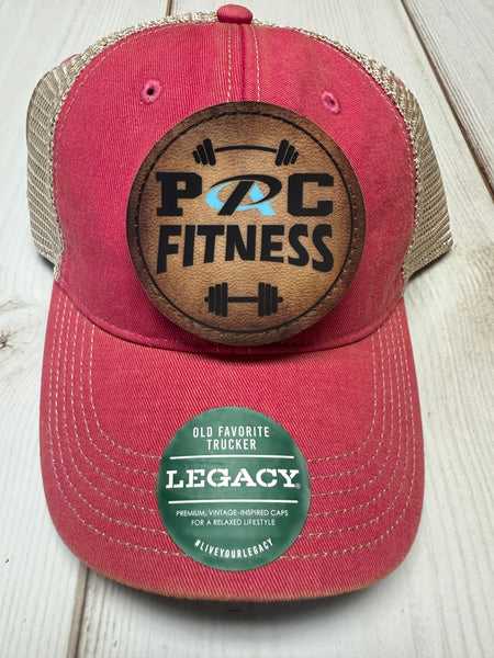 PAC Fitness round patch on a pink  legacy hat