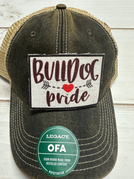 Bulldog pride with heart  patch on a charcoal legacy hat