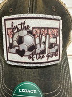 For the love of the game soccer frayed patch on a charcoal legacy hat
