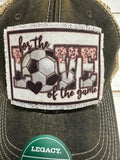 For the love of the game soccer frayed patch on a charcoal legacy hat