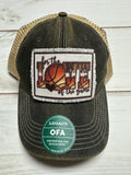 For the love of the game basketball frayed patch on a charcoal legacy hat