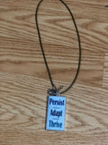 Persist-Adapt-Thrive Large rectangular metal bezel pendant necklace