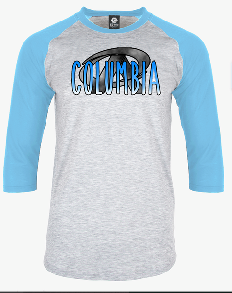 PA Columbia Cloudy Logo  Gray/ blue 3/4 sleeve raglan