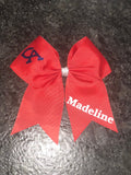 Red Columbia Academy 3 inch stiffened Cheer Style bow.