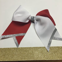 White, red and silver design two toned glitter 3 inch Cheer bow (This post is for one bow)