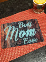Personalized 'Best mom ever (or name of your choice) wood grain like background medium 8x10 rectangle cutting board.