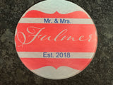Small red and gray personalized established with last name Round cutting board