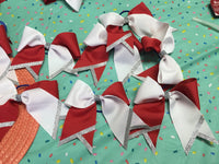 White, red and silver design two toned glitter 3 inch Cheer bow (This post is for one bow)