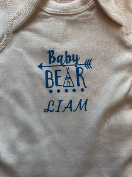 New Baby little brother Bear tribe Personalized Short Sleeve onesie newborn size.