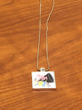 Cheer Mom flower megaphone designed silver squared necklace