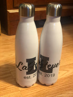 Personalized white stainless steel water bottles. (Set of 2)