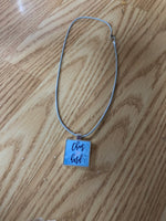 Cheer so hard designed silver squared necklace pendant with a blue cord chain