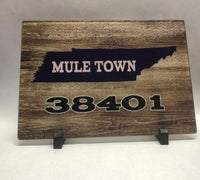 Mule Town Tennessee state 38401 zip code wood grain like background medium 8x10 rectangle cutting board.