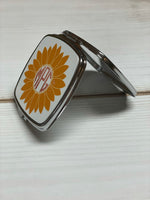 Sunflower personalized with a monogram compact mirror
