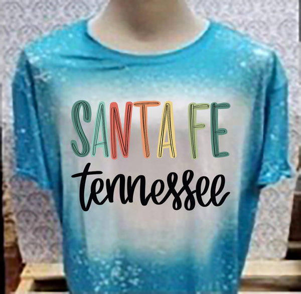 Multi Colored Santa Fe TN designed Teal bleached  designed T-shirt