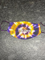 Purple and Gold Lions Tie Dye Face Cover