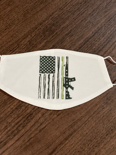 American Flag green army lined with gun designed white  Face Cover