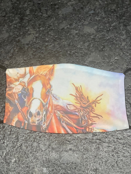Running Horse designed with watercolor background face mask