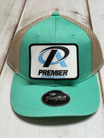 Premier Athletics PA logo patch/ Teal and beige  ponytail hat