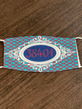 Diamond shaped zip code design with blue background Face Cover