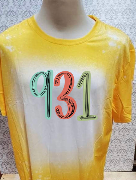 Multi Colored 931 area code designed Yellow bleached  designed T-shirt