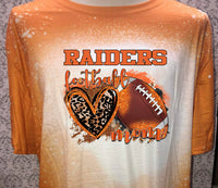Richland Football mom with football and leopard hat  burnt Orange bleached  designed T-shirt