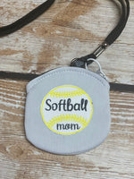 Softball mom with softball designed patch  Coin purse with Lanyard