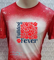 Bulldog Fever with lots of Pawprints designed Red bleached  designed T-shirt