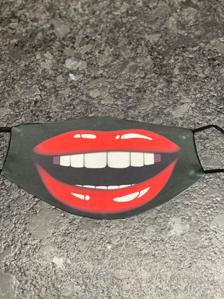 Funny tooth red lips designed Face Cover with black background