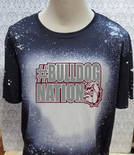 Bulldogs Nation designed Black bleached  designed T-shirt